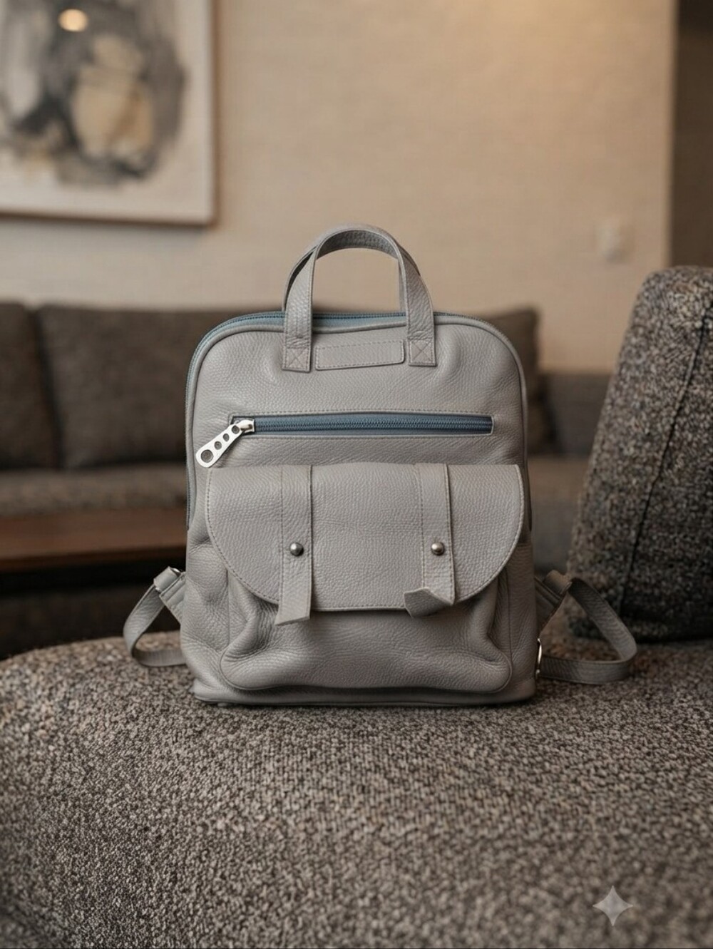 Full Grain Leather Backpack | Gray Pebbled Genuine Leather Daypack | NWOT